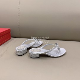 Rene Caovilla New Thick High Heel Clip Toe Rhinestone Slippers For Women Silver