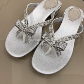 Rene Caovilla New Thick High Heel Clip Toe Rhinestone Slippers For Women Silver