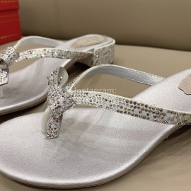 Rene Caovilla New Thick High Heel Clip Toe Rhinestone Slippers For Women Silver