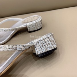 Rene Caovilla New Thick High Heel Clip Toe Rhinestone Slippers For Women Silver