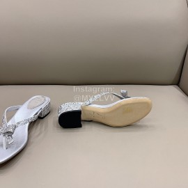 Rene Caovilla New Thick High Heel Clip Toe Rhinestone Slippers For Women Silver