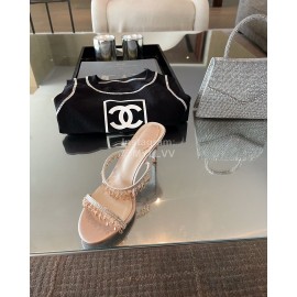 Rene Caovilla Spring Summer New Crystal Pendant High Heeled Slippers For Women Pink