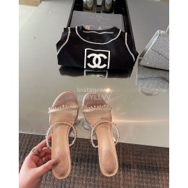 Rene Caovilla Spring Summer New Crystal Pendant High Heeled Slippers For Women Pink