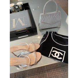 Rene Caovilla Spring Summer New Crystal Pendant High Heeled Slippers For Women Pink