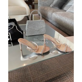 Rene Caovilla Spring Summer New Crystal Pendant High Heeled Slippers For Women Pink