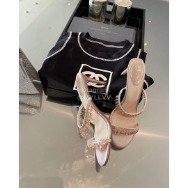 Rene Caovilla Spring Summer New Crystal Pendant High Heeled Slippers For Women Pink