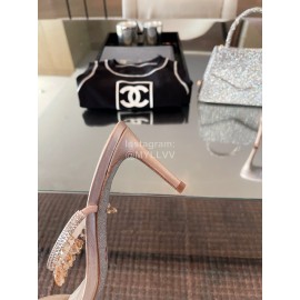 Rene Caovilla Spring Summer New Crystal Pendant High Heeled Slippers For Women Pink