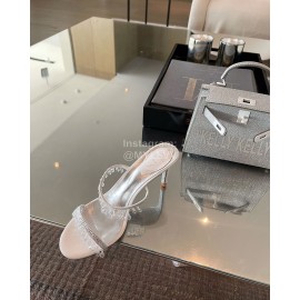 Rene Caovilla Spring Summer New Crystal Pendant High Heeled Slippers For Women White