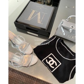 Rene Caovilla Spring Summer New Crystal Pendant High Heeled Slippers For Women White