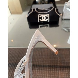 Rene Caovilla Spring Summer New Crystal Pendant High Heeled Slippers For Women White