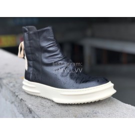 Rick Owens New Black Leather High Top Shoes For Men And Women 