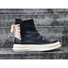 Rick Owens New Black Leather High Top Shoes For Men And Women 