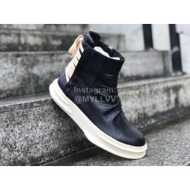 Rick Owens New Black Leather High Top Shoes For Men And Women 