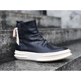 Rick Owens New Black Leather High Top Shoes For Men And Women 