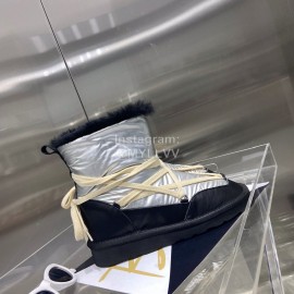 Rick Owens Waterproof Fabric Calfskin Wool Boots For Women Silver