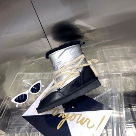 Rick Owens Waterproof Fabric Calfskin Wool Boots For Women Silver