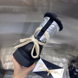 Rick Owens Waterproof Fabric Calfskin Wool Boots For Women Silver