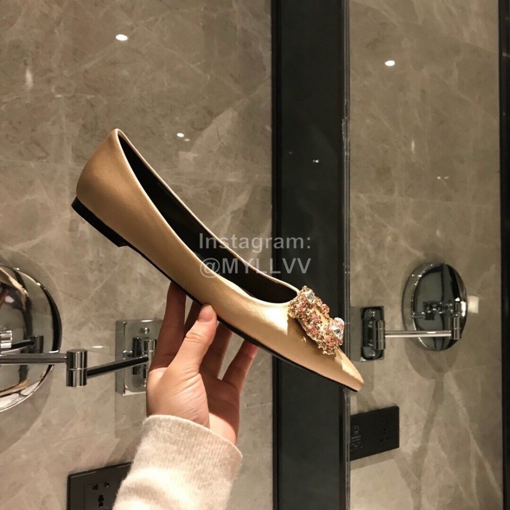 Roger Vivier Fine Rhinestone Sheepskin Flat Heels For Women Gold
