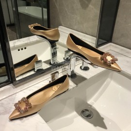 Roger Vivier Fine Rhinestone Sheepskin Flat Heels For Women Gold