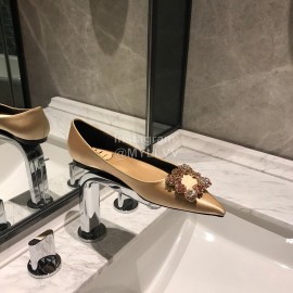 Roger Vivier Fine Rhinestone Sheepskin Flat Heels For Women Gold