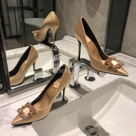 Roger Vivier Fine Rhinestone Sheepskin Flat Heels For Women Gold