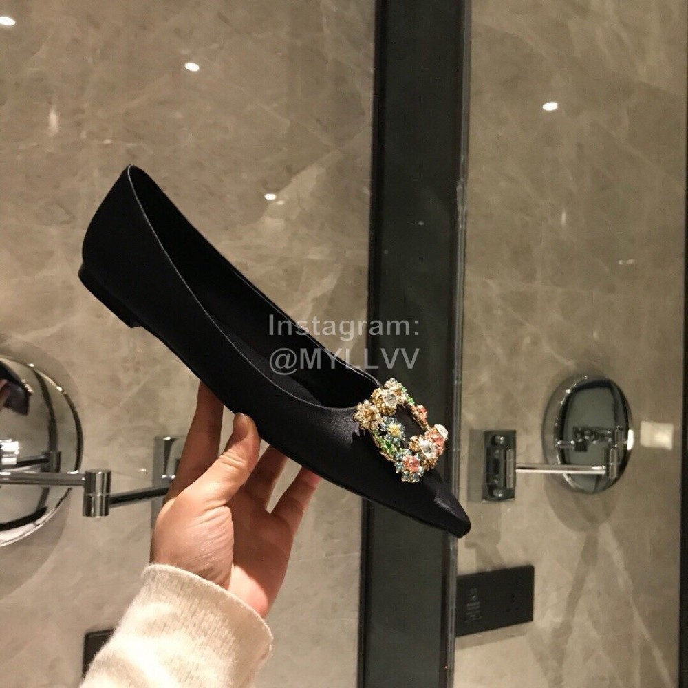 Roger Vivier Fine Rhinestone Sheepskin Flat Heels For Women Black