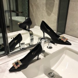 Roger Vivier Fine Rhinestone Sheepskin Flat Heels For Women Black