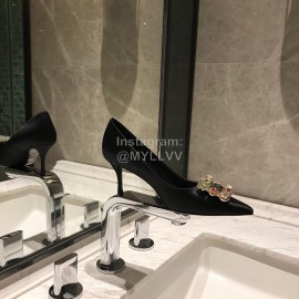 Roger Vivier Fine Rhinestone Sheepskin Flat Heels For Women Black