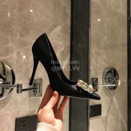Roger Vivier Fine Rhinestone Sheepskin Flat Heels For Women Black