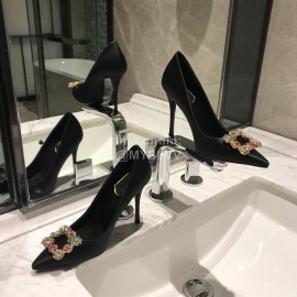 Roger Vivier Fine Rhinestone Sheepskin Flat Heels For Women Black