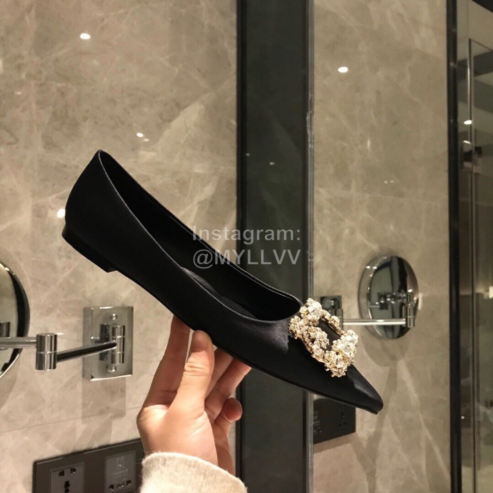 Roger Vivier Fine Rhinestone Black Sheepskin Flat Heels For Women