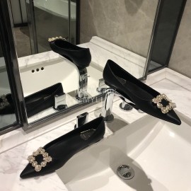 Roger Vivier Fine Rhinestone Black Sheepskin Flat Heels For Women