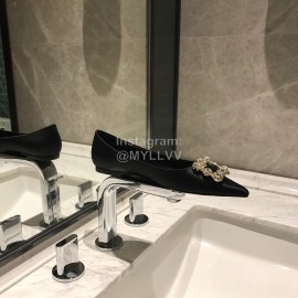 Roger Vivier Fine Rhinestone Black Sheepskin Flat Heels For Women