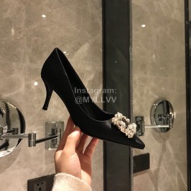 Roger Vivier Fine Rhinestone Black Sheepskin Flat Heels For Women