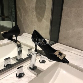 Roger Vivier Fine Rhinestone Black Sheepskin Flat Heels For Women