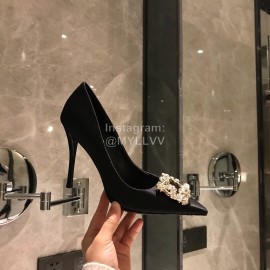 Roger Vivier Fine Rhinestone Black Sheepskin Flat Heels For Women
