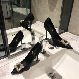 Roger Vivier Fine Rhinestone Black Sheepskin Flat Heels For Women