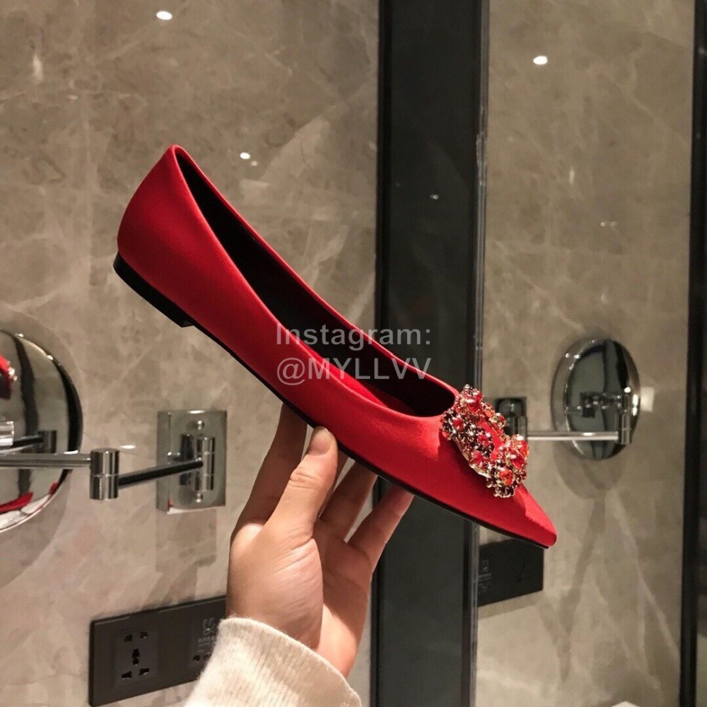 Roger Vivier Fine Rhinestone Sheepskin Flat Heels For Women Red