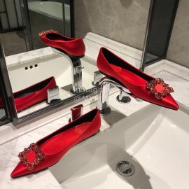 Roger Vivier Fine Rhinestone Sheepskin Flat Heels For Women Red