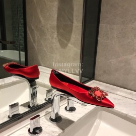 Roger Vivier Fine Rhinestone Sheepskin Flat Heels For Women Red