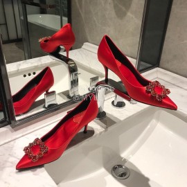 Roger Vivier Fine Rhinestone Sheepskin Flat Heels For Women Red