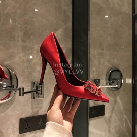 Roger Vivier Fine Rhinestone Sheepskin Flat Heels For Women Red