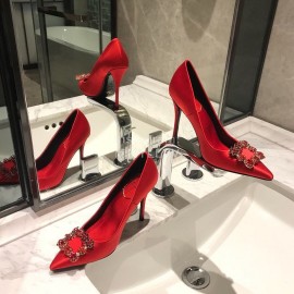 Roger Vivier Fine Rhinestone Sheepskin Flat Heels For Women Red