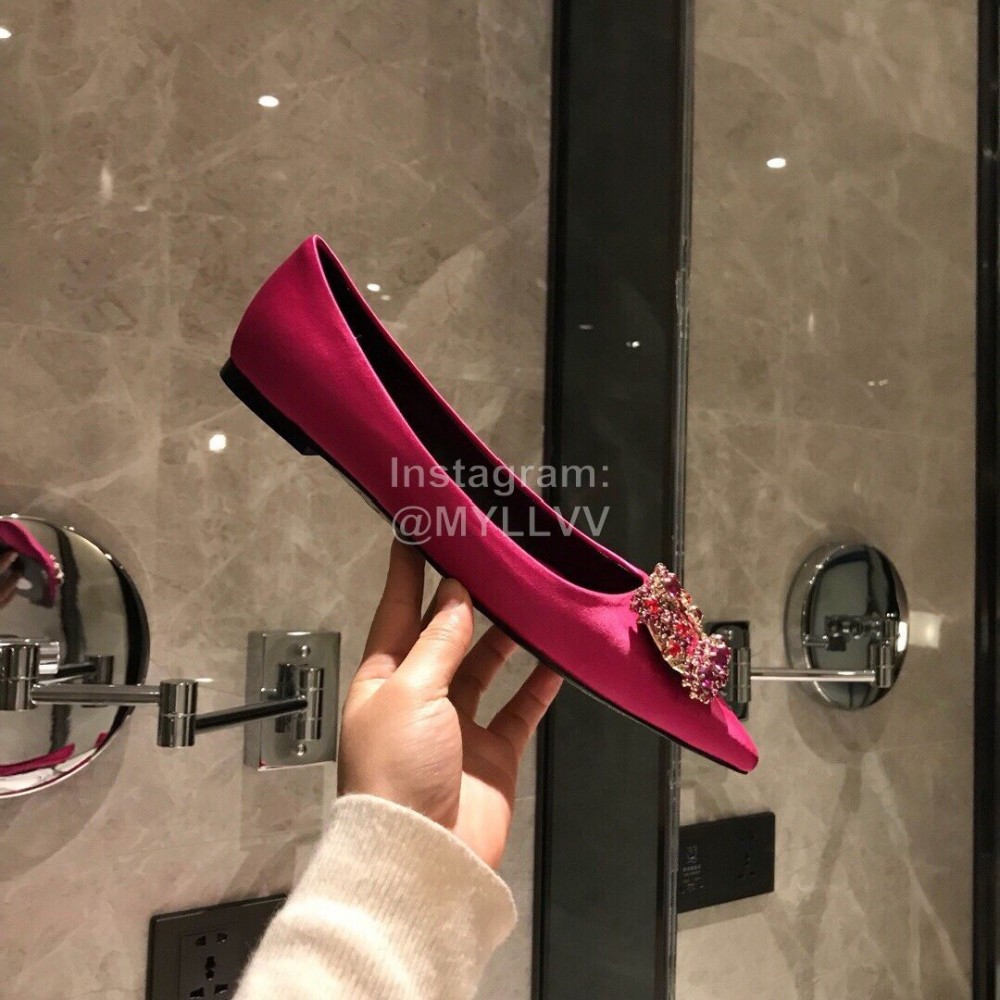 Roger Vivier Fine Rhinestone Sheepskin Flat Heels For Women Rose Red