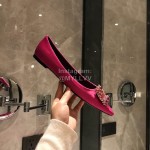 Roger Vivier Fine Rhinestone Sheepskin Flat Heels For Women Rose Red