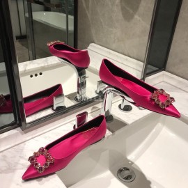 Roger Vivier Fine Rhinestone Sheepskin Flat Heels For Women Rose Red