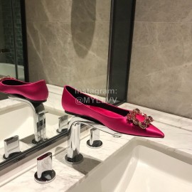 Roger Vivier Fine Rhinestone Sheepskin Flat Heels For Women Rose Red