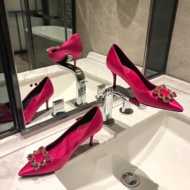 Roger Vivier Fine Rhinestone Sheepskin Flat Heels For Women Rose Red