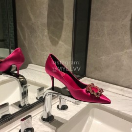 Roger Vivier Fine Rhinestone Sheepskin Flat Heels For Women Rose Red