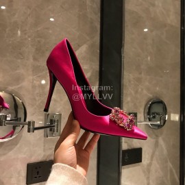 Roger Vivier Fine Rhinestone Sheepskin Flat Heels For Women Rose Red